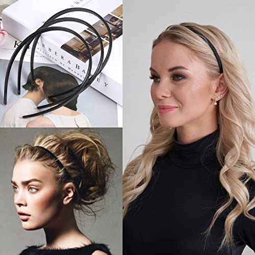 ULTIMUTE 8 PCS Fashion Effortless Plastic Headbands with Teeth Comb Black Skinny Headbands No Slip Hair Accessories Bands for Women Men Teen Girls, Bright Black - color: Bright Black