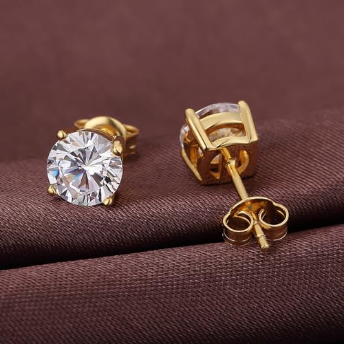 Sparkling 925 Sterling Silver Round Cut 5A+ Cubic Zirconia CZ Stud Earrings Hypoallergenic Earrings for Women/Men 4MM-8MM - color: C: yellow, size: 6mm