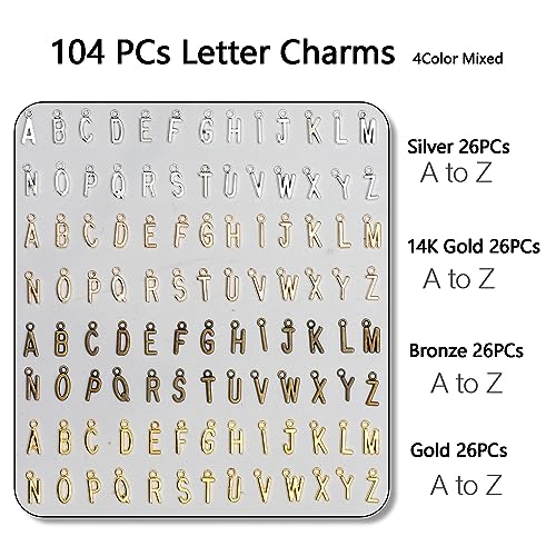 stino 200Pcs A-Z Metal Letter Charms for Jewelry Making, Capital Alphabet Initial Charms - color: 104PCs Letters Mixed Color