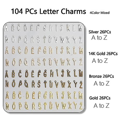 stino 200Pcs A-Z Metal Letter Charms for Jewelry Making, Capital Alphabet Initial Charms - color: 104PCs Letters Mixed Color
