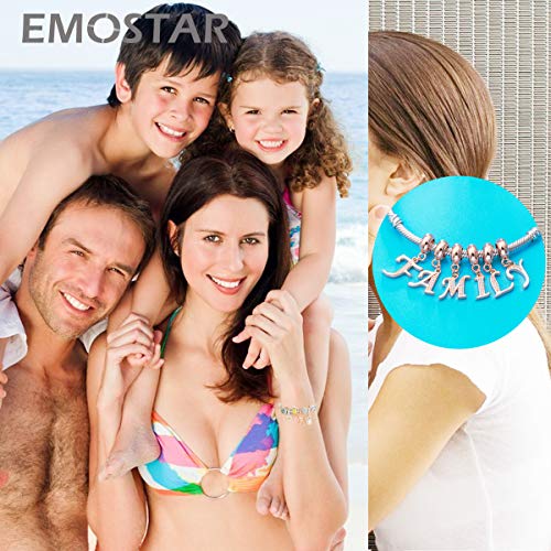 EMOSTAR Letter Charms Initial A-Z Alphabet Beads, Rose Gold 925 Sterling Silver Dangle CZ Birthstone Pendant, Gifts for European Charm Bracelet/Mothers Day/Birthday - color: Letter F