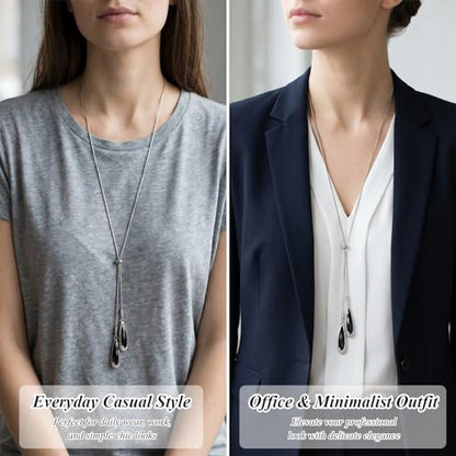 cobee Women's Y-Drop Lariat Necklace Adjustable Stainless Steel Chain | Alloy Teardrop Pendant Minimalist Layering Jewelry for Women Mother Daughter Wife