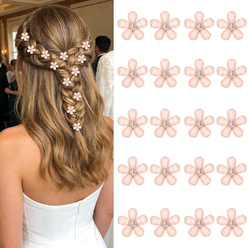 YISSION 20Pcs Mini Champagne Flower Hair Clips, Rhinestone Decorative Hair Pins for Women and Girls Wedding Bridal Prom Daily Hairstyle Accessories - color: Light Gold