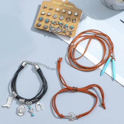 NEWITIN 69 Pieces Gold Jewelry Set for Women Fashion Costume Jewelry Gold Plated Necklace Bracelet Earrings Set for Women - color: Turquoise Jewelry Set