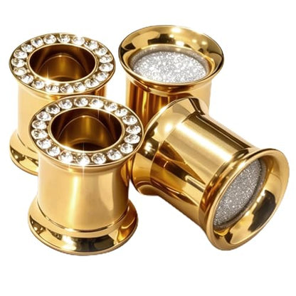 WBRWP Unisex Women 6pcs/8pcs-3pairs/4pairs Hollow Zircon Stainless Steel Screw Ear Plugs Tunnels with ZirconEar Plugs Tunnels - Ear Expander - Ear Gauges Stretcher Body Piercing 8g-5/8 - color: 4pc Gold-2 with inside shining+2 with cz