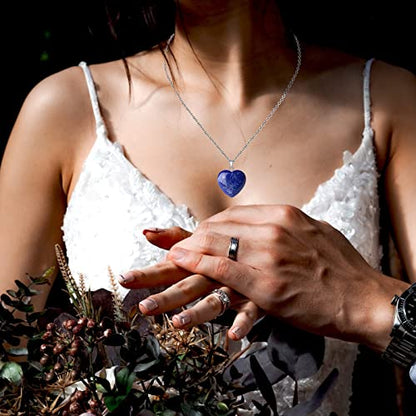 QINJIEJIE Lapis lazuli Necklace Crystals Necklaces Heart Pendants Gifts | Lapis Lazuli Necklace Bule Heart Love Real Reiki Energy for Women Mothers Day Gift Christmas Crystal Necklace for Women - color: Blue - Lapis Lazuli