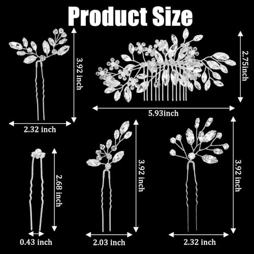 10 Pcs Bride Hair Pins Rhinestone Comb for Women, Crystal Wedding Headpiece Handmade Head Accessories for Bridal Friend, Hair Jewelry Bridesmaids Prom Party Favors Celebration Gifts (Classic, Silver)
