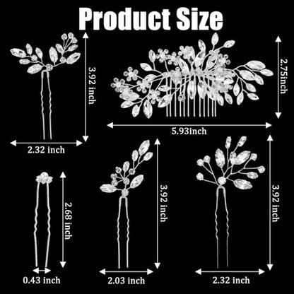 10 Pcs Bride Hair Pins Rhinestone Comb for Women, Crystal Wedding Headpiece Handmade Head Accessories for Bridal Friend, Hair Jewelry Bridesmaids Prom Party Favors Celebration Gifts (Classic, Silver)