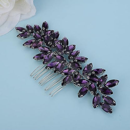 Teyglen Crystal Bride Wedding Comb - Purple Rhinestone Hair Side Comb & Accessory for Bride - color: Purple