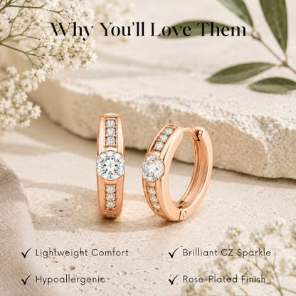 Gempires Huggie Hoop Earrings for Women | Cubic Zirconia Fashion Earrings Collection | Gold, Silver & Rose Gold Tone Styles | Lightweight Everyday Jewelry - color: Stone Center Hoop