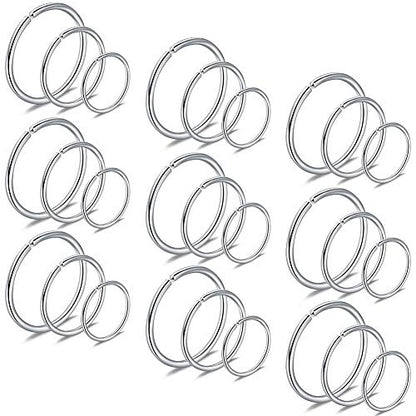 SCERRING 22G Stainless Steel Fake Nose Septum Hoop Rings Lip Helix Cartilage Tragus Ear Ring Piercing 6-10mm - style: 27PCS - Silver