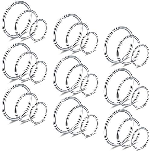 SCERRING 22G Stainless Steel Fake Nose Septum Hoop Rings Lip Helix Cartilage Tragus Ear Ring Piercing 6-10mm - style: 27PCS - Silver