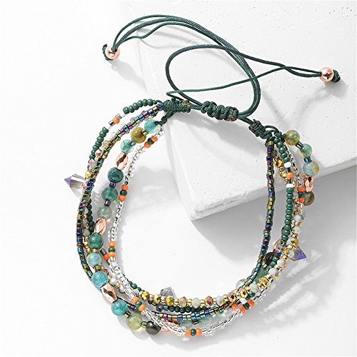 Handmade Adjustable Wrap Bracelet Bohemian String Braided Beads Anklets Gifts for Women - color: Green