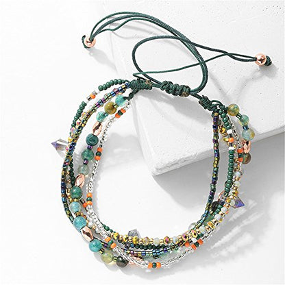 Handmade Adjustable Wrap Bracelet Bohemian String Braided Beads Anklets Gifts for Women - color: Green
