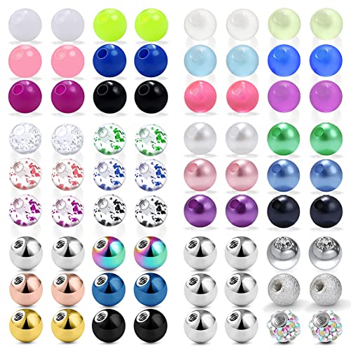 16G 3mm Replacement Balls Set &14G 5mm Piercing Balls Stainless Steel Glow in the Drak Plastic Replacement Balls Parts Jewelry Piercing Pearl Barbell Parts for Women Men 3mm 5mm Balls 72Pcs - color: B-3:16G 3mm Mix Color