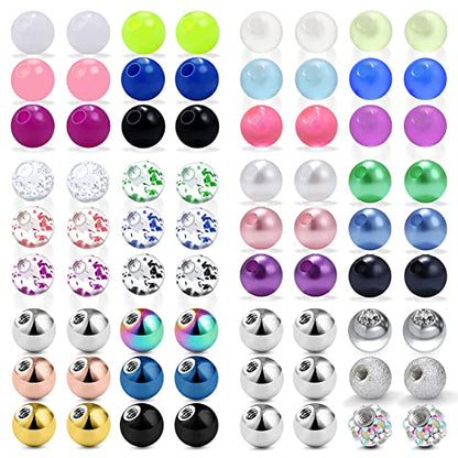 16G 3mm Replacement Balls Set &14G 5mm Piercing Balls Stainless Steel Glow in the Drak Plastic Replacement Balls Parts Jewelry Piercing Pearl Barbell Parts for Women Men 3mm 5mm Balls 72Pcs - color: B-3:16G 3mm Mix Color