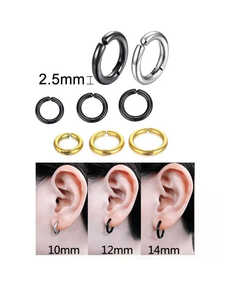 9Pcs Clip On Earrings for Women Men Trendy Fake Stainless Steel Gold Silver Black Small Hoop Earrings Non Piercing Set Non Tarnish Lightweight Jewelry Gift - color: 9pcs Black