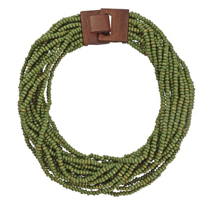 Coiris Beaded Strand Necklace for Women Boho Chunky Beaded Strand Necklace Bohemian Summer Beach Necklace Jewelry for Women(N0059-Black) - color: Green