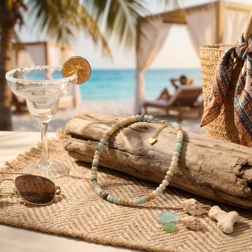 Beaded Necklace for Women,5x8mm Natural Amazonite Stone Beads,Boho Jewelry | Boho style for women who love natural colors, casual summer outfits, and easy everyday jewelry