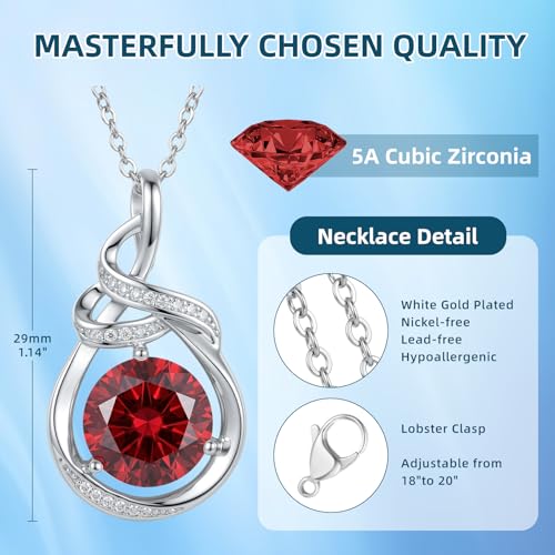 Teardrop Birthstone Necklace for Women 14K Gold/White Gold Elegant Ribbon Pendent Anniversary Love Birthday Gifts for Mom Women, 18"+2" Inches - color: White Gold-01-Jan Birthstone