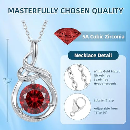 Teardrop Birthstone Necklace for Women 14K Gold/White Gold Elegant Ribbon Pendent Anniversary Love Birthday Gifts for Mom Women, 18"+2" Inches - color: White Gold-01-Jan Birthstone