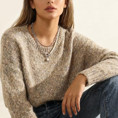 HUASAI Boho Necklaces for Women Dainty Layered Choker Necklace Bohemian Turquoise Necklace Statement Jewelry Western Cowgirl Country Concert Outfits Accessories - color: B Silver Paperclip Chain Pearl Necklace