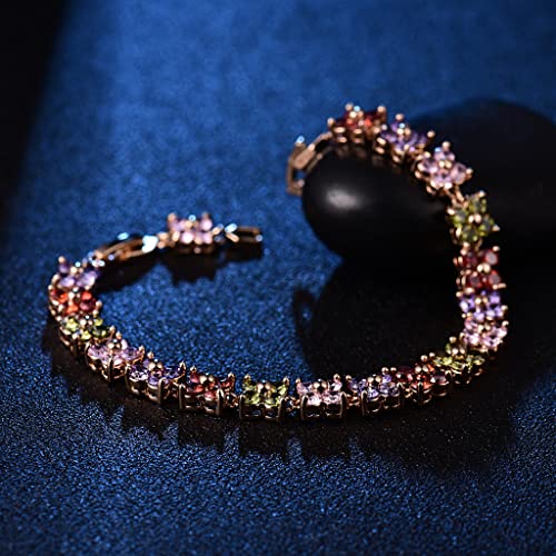 GULICX Fashion Tennis Bracelet for Women Cubic Zirconia Crystal Flower Multicolor Bracelet - color: colorful