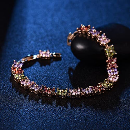 GULICX Fashion Tennis Bracelet for Women Cubic Zirconia Crystal Flower Multicolor Bracelet - color: colorful