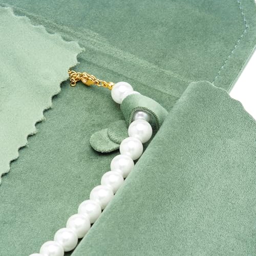 Velvet Necklace Jewelry Travel Folder Storage Display Case (Sage Green) - color: Sage Green