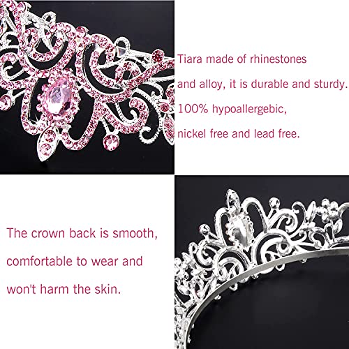COCIDE Pink Tiara and Crowns for Girls Crystal Headband Princess Rhinestone Crown with Combs Bride Headbands Bridal Wedding Prom Birthday Party Hair Accessories Jewelry for Women and Girls (5 PINK) - color: TD Silver+Pink