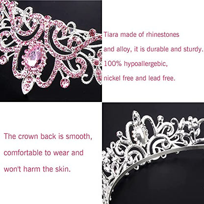 COCIDE Pink Tiara and Crowns for Girls Crystal Headband Princess Rhinestone Crown with Combs Bride Headbands Bridal Wedding Prom Birthday Party Hair Accessories Jewelry for Women and Girls (5 PINK) - color: TD Silver+Pink