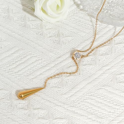 Emerald Cut Y Shaped Necklace for Women 18K Gold Plated Double Layered Y Lariat Necklace Jewelry Gift - color: Style10-White