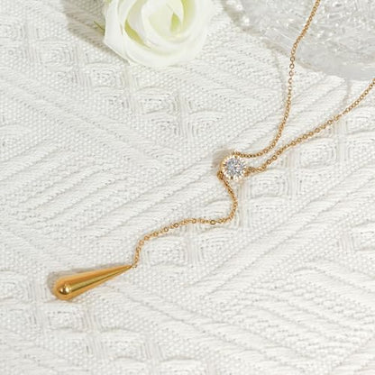 Emerald Cut Y Shaped Necklace for Women 18K Gold Plated Double Layered Y Lariat Necklace Jewelry Gift - color: Style10-White
