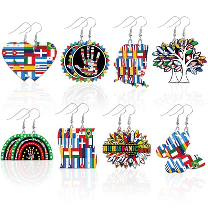 8 Pairs Hispanic Heritage Month Acrylic Earring for Women | Spanish Dangle Earrings, Hispanic Culture Jewelry Gifts Party Accessories, Hypoallergenic Acrylic, Double Side Design - style: Hispanic Heritage Month