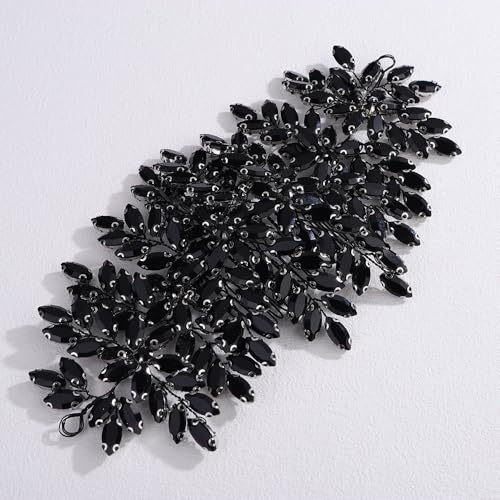 Bridal Rhinestone Hair Comb Large Rhienstone Wedding Headpiece Handmade Crystal Hair Comb for Bride Wedding Hair Accessories for Women (black) - color: black