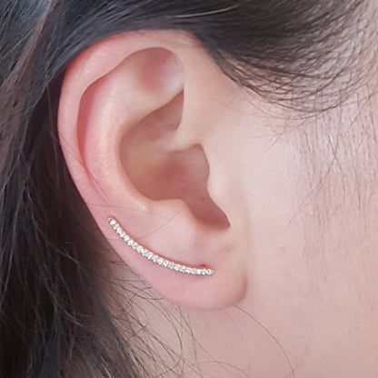 Dazzlingrock Round White Natural Diamond Crawler Climber Earrings | 0.18 Ctw | Women - color: Yellow Gold, size: 10K - Metal Stamp
