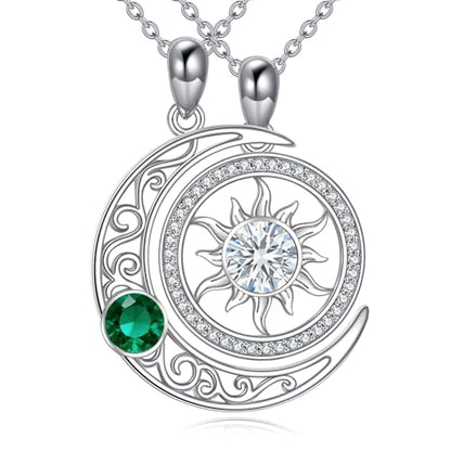 Couples Necklace for 2 Sun and Moon Pendant Matching Jewelry Anniversary Birthday Gifts for Couples BFF - color: May&April