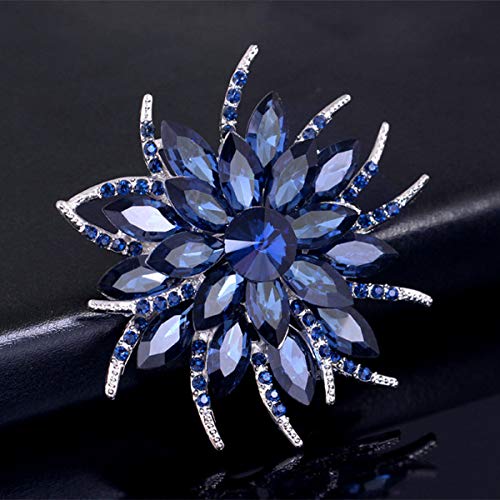 seven wolves Women's Austrian Crystal Brooch Wedding Flower Leaf Bouquet Brooch - color: Dark Blue A