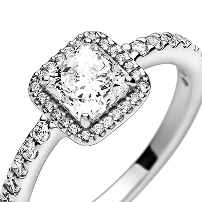 PANDORA Square Sparkle Halo Ring - Stunning Sophisticated Ring - Sterling Silver Ring for Women - Layering or Stackable Ring - Sterling Silver with Clear Cubic Zirconia - Size 5