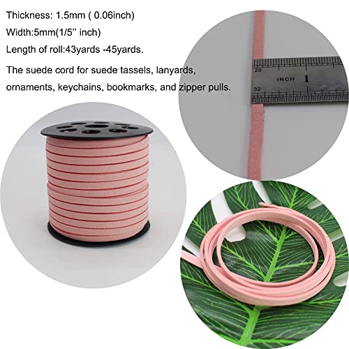 5mm Faux Suede Leather Cord String for Jewerly Making 40 Yards Pink Bracelet Cords Flat Thin Leather Lace Thread for Necklace-Chocker & DIY Projects - size: 40 Yards Pink
