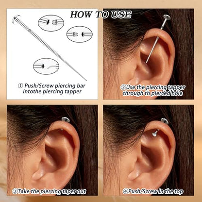 Piercing Ball Grabber Tool, 14-20G Taper for Changing Jewelry | Surgical Steel Flat Back Earrings Threader Tool Insertion Pin, Body Piercing Kit for Ear Rook Conch Nose Lip Jewelry Removal - style: Thread+Threadless(14G 16G 18G)