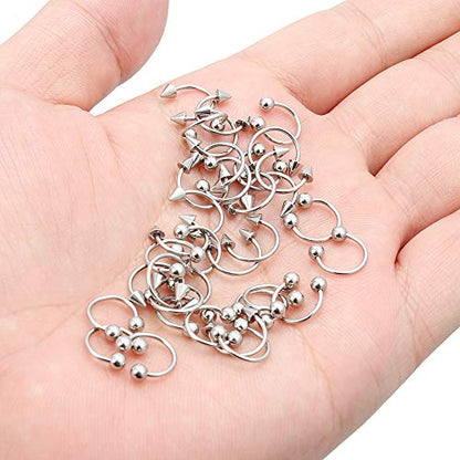 18-36PCS 20G Nose Hoop Rings Surgical Steel Septum Ring Tragus Cartilage Helix Hoop Earrings Lip Horseshoe Barbell Piercing Jewelry for Women Men 8mm 10mm 12mm - color: 36pcs,ball and spike closure