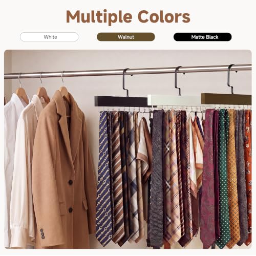 StorageWorks Tie Hanger with 20 Swivel Hooks, 2 Pack Wooden Hanger, Walunt | Sturdy Walnut Tie Wooden Hanger with 180° Swivel Hooks, Space Saver Rack for Ties, Belts, Scarves in Closet - color: Walnut