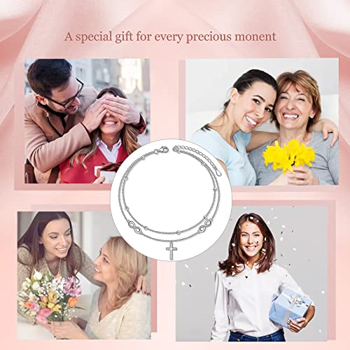 Anklet for Women 925 Sterling Silver Foot Adjustable Ankle Bracelet Jewelry - style: Infinity Cross