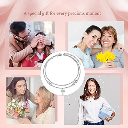 Anklet for Women 925 Sterling Silver Foot Adjustable Ankle Bracelet Jewelry - style: Infinity Cross