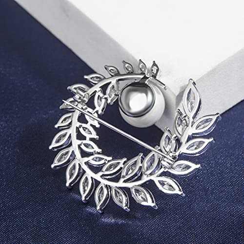 Brooches for Women, Shiny Cubic Zirconia Brooch Pins for Women Fashion Brooch Pin Broach Jewelry Gift - color: Olive branch