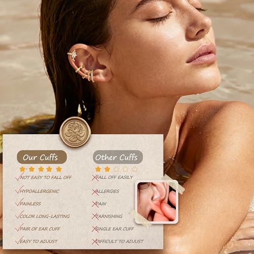 Florideco 4 PCS Ear Cuffs Non Piercing Hypoallergenic 14K Gold Plated Ear Cuff Earrings for Women Trendy CZ Clip On Cartilage Earring Set Dainty Adjustable Fake Piercings Earrings - color: Northstar: 14K Gold Plated