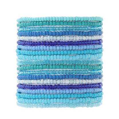 18-20PCS Colorful Bohemia Seed Beaded Bracelets Set Stackable Boho Stretch Bangle Bracelets Multilayer Boho Anket Concert Summer Beach Vaction Surf Jewelry Accessory - color: Blue-20pcs