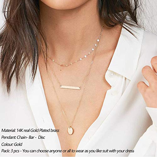 Turandoss Dainty Layered Choker Necklace, Handmade Y Pendant Necklace Multilayer Bar Disc Necklace Adjustable Layering Choker Necklaces for Women - style: 3PCS - Chain&Bar&Disc