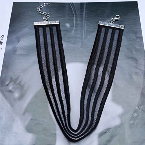 Vintage Hollow Lace Choker Necklace Black Tulle Lace Collar Necklaces Thin Wide Choker Necklaces Short Plain Black Necklace Gothic Tattoo Necklace Retro 90s Chain Jewelry for Women